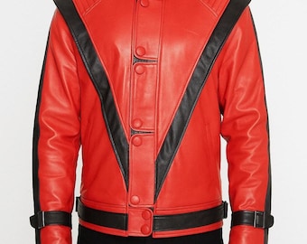 Chaqueta de cuero para hombre estilo Thriller de MJ / Chaqueta de cuero roja de Michael Jackson / Disfraz de Halloween / Cosplay de MJ / Chaqueta de película / Chaqueta de celebridad
