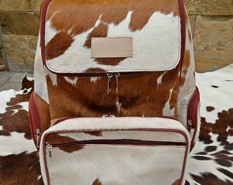 Personalized Cowhide Leather Diaper Bag Backpack | Boho Baby Shower Gift | Custom Name Western Mama Bag | Monogram Leather Baby Backpack