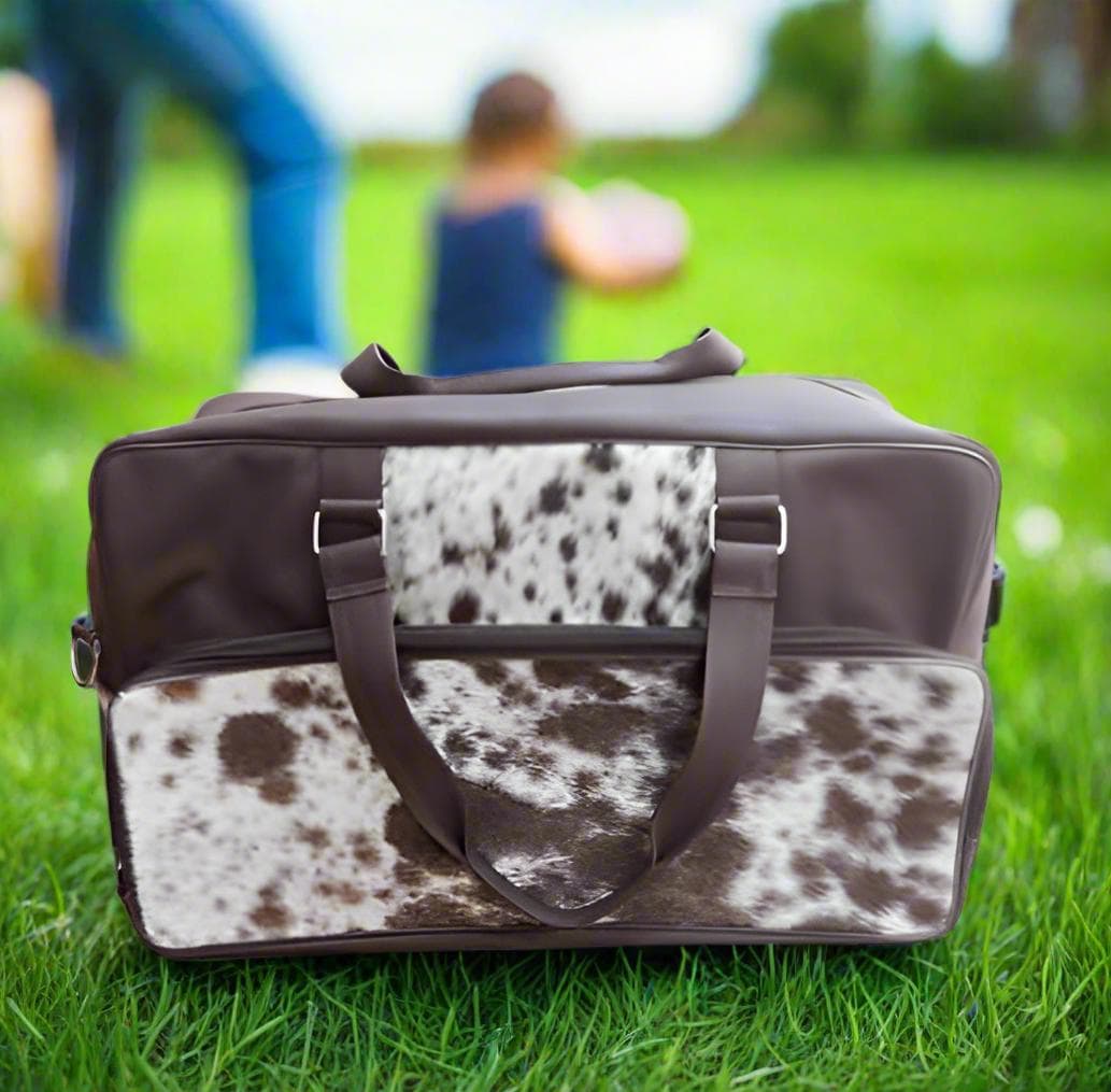 Genuine Cowhide Leather Diaper Bag: Large Handmade Baby Bag