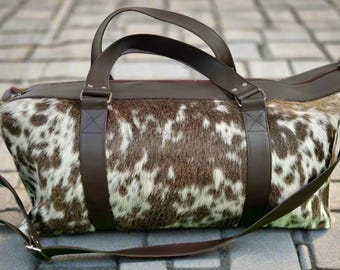 Cowhide Leather Travel Duffel Bag: Personalized Western Weekender