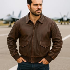 A2 Flight Bomber Jacket – Distressed Brown Leather Pilot Jacket – WWII Style – Men’s Military Aviator Outerwear
