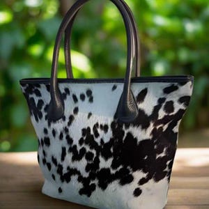 Cowhide Brown leather tote bag Cowhide tote purse cowhide shoulder tote bag bridesmaid tote bag women's cowhide bag cow print bag