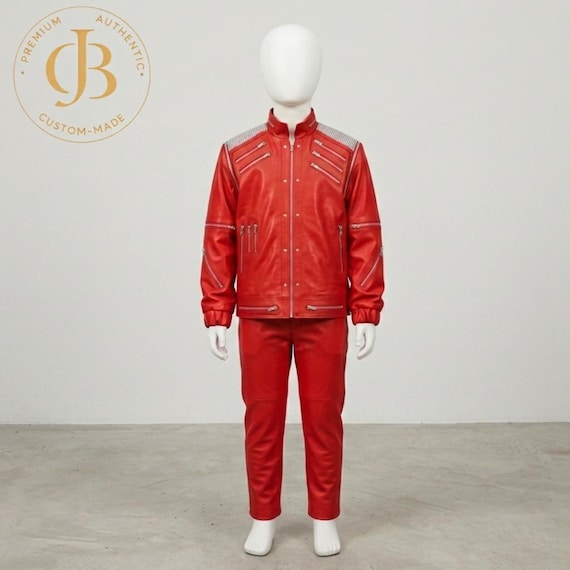 Kids Michael Jackson Beat It Jacket and Pants Set | Red Leather MJ
