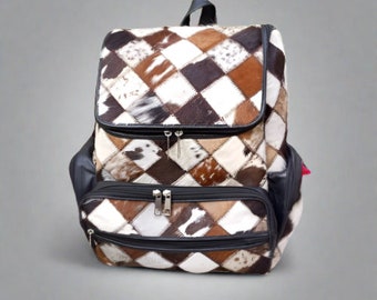 Personalized Cowhide Patchwork Leather Diaper Backpack Large Baby Bag Mummy Bag Mother's Day Gift Travel Bag Rucksack baby shower gift