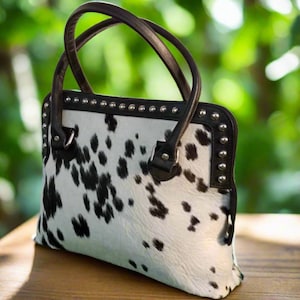 Cowhide leather tote bag | Black n white Cowhide tote | cowhide shoulder purse | bridesmaid tote bag | women's cowhide bag | cow print bag
