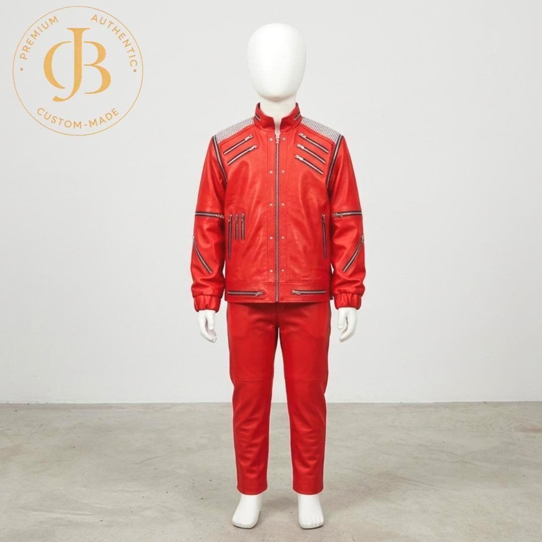 Kids Michael Jackson Beat It Jacket and Pants Set | Red Leather MJ