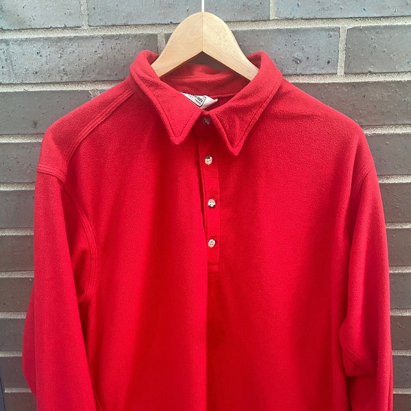 Vintage 90s LL Bean Quarter Button Blank Long Sleeve Sweater / Red Sweatshirt / 90s Fashion / Made In USA / Streetwear / Collared / Polo