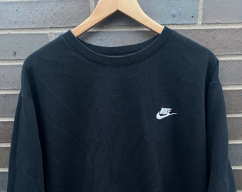 Vintage 90s Nike Mini Swoosh Embroidered Crewneck / Vintage Black Nike Sweatshirt / Pullover Sportswear Sweatshirt / 1990s Nike Sweater