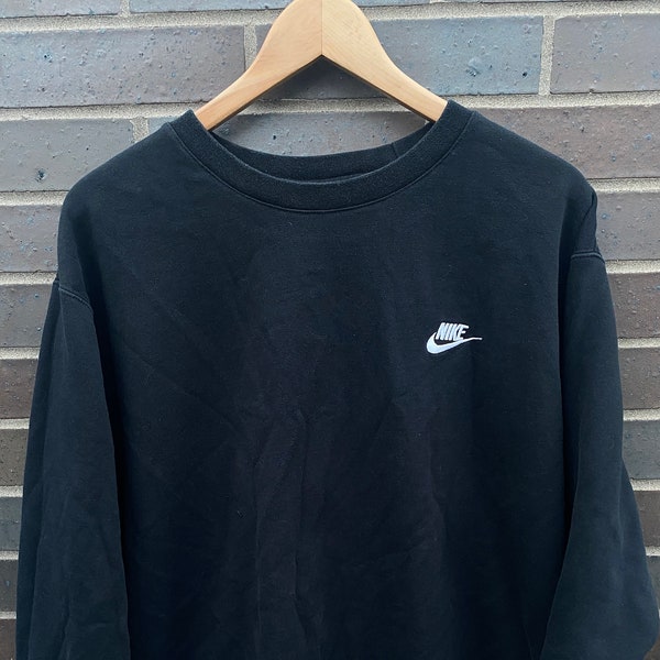 Vintage 90s Nike Mini Swoosh Embroidered Crewneck / Vintage Black Nike Sweatshirt / Pullover Sportswear Sweatshirt / 1990s Nike Sweater