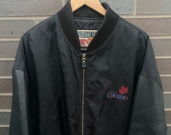 Vintage 90s Molson Canadian Varsity Jacket / Leather Sleeves Coat / Fall Outerwear / Letterman / Streetwear / Embroidered / Beer / Alcohol