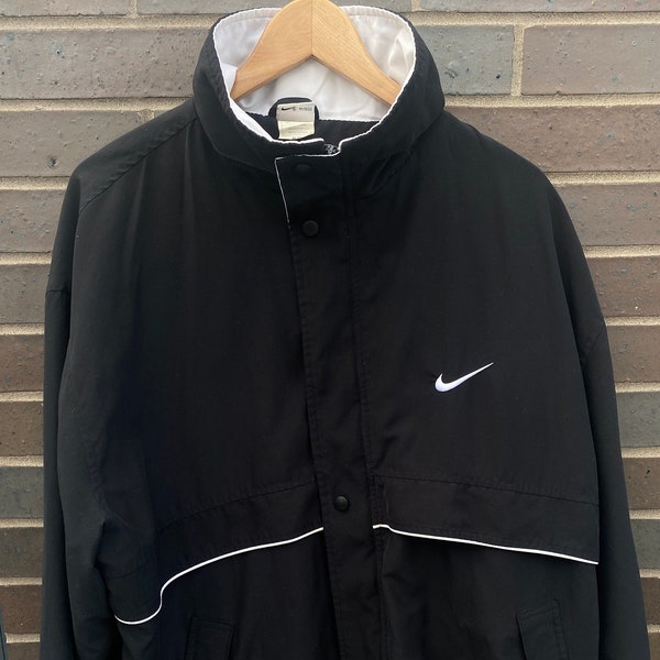 Vintage 90s Nike Full Zip Black Windbreaker Jacket / Swoosh / Made in USA / Sportswear / Streetwear / Athleisure / 1990s Nike