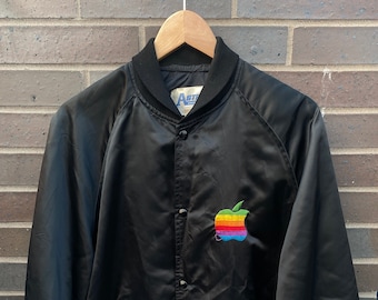 Vintage 80s Apple Satin Bomber Jacket / Work Crew Jacket / Streetwear / Vintage Apple Mac / 1980s Streetwear/ Retro Coat / Made in Canada