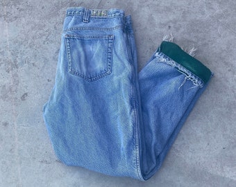 Vintage 90s Wind River Wool Lined Jeans Size 34 / Classic Straight Fit / Vintage Denim / Vintage Fleece / Light Blue Wash Jeans / Distressed