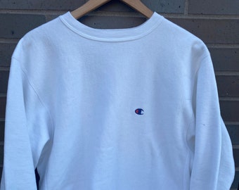 Vintage 90s Blank White Champion Sweatshirt / Vintage Pullover Crewneck / Streetwear / Athleisure Sportswear / Sportswear / Embroidered