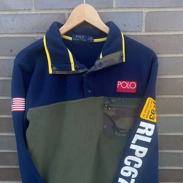 Vintage 90s Polo Sport T-Snap Fleece Sweatshirt / Ralph Lauren / 90s Sweater / Streetwear / Retro / Quarter Zip / Colorblock