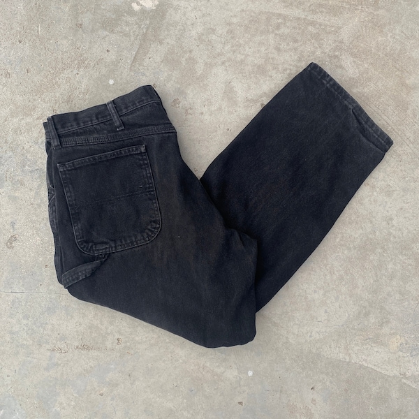 Vintage 90s Rustler Carpenter Black Jeans Size 38 x 30 / Vintage Workwear  / Streetwear / Distressed Pants / Work Pants