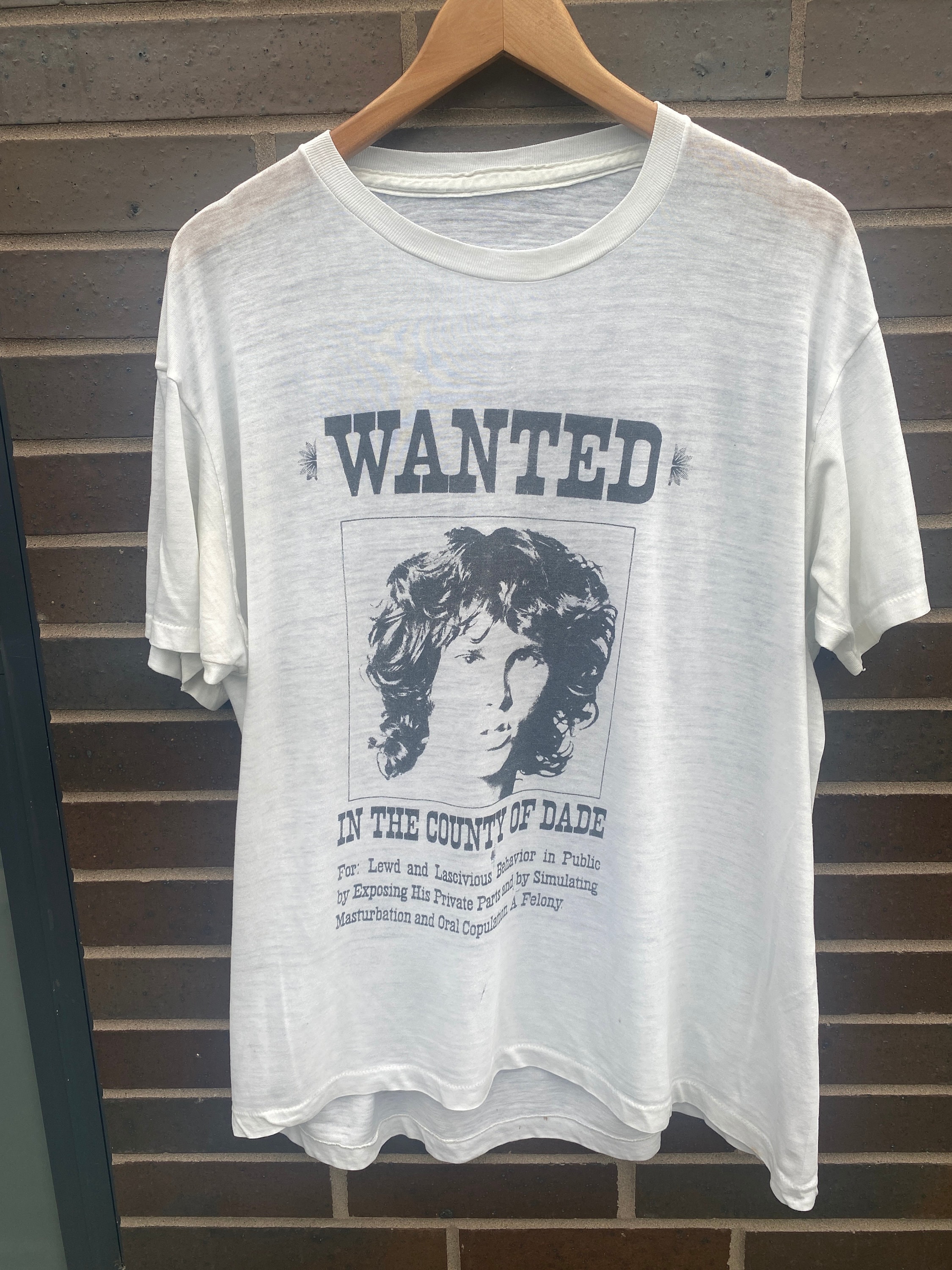 Vintage 80s Jim Morrison Wanted in County of Dade T-shirt / Band