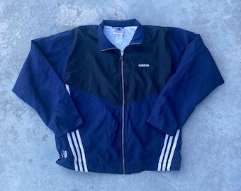 Vintage 90s Adidas Windbreaker Jacket / 90s Adidas / Vintage Rain Jacket / Spring Streetwear / Light Coat / Retro 1990s / Black Blue
