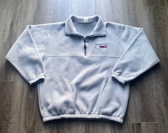 Vintage 90s Tommy Hilfiger Quarter Zip / Szary polar / Haftowana bluza / Sweter 90s / Streetwear / Logo Tommy Jeans z lat 90s