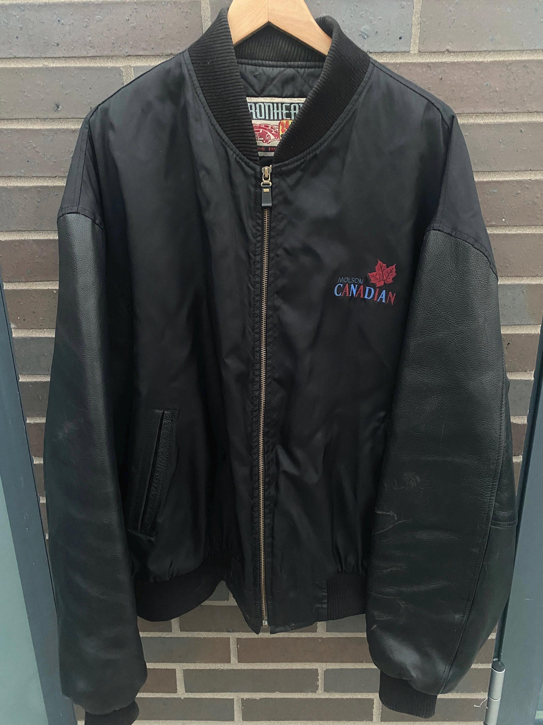 Vintage 90s Molson Canadian Varsity Jacket / Leather Sleeves Coat