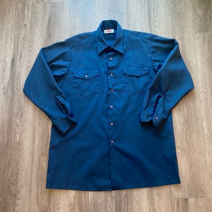 Vintage 90s Dickies Work Shirt / 1990s Button Up / Vintage Workwear / Button Down / Made In Canada / Navy Blue Shirt / Retro Long Sleeve