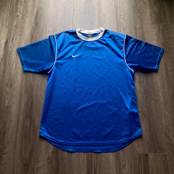 Vintage Y2K Nike Swoosh Graphic Soccer Jersey / 2000s Silver