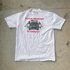 Vintage 1984 Never Question Authority T-Shirt / Made in USA / Single Stitch / Made in USA / Premium Vintage / 1980s Tee / Retro 80s Hanes