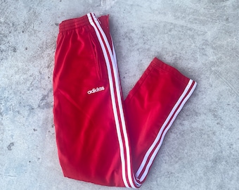 Vintage 90s Adidas Red Tearaway Pants / Adidas Jogger Pants / Streetwear /  90s Track Pants / Trackpants / Tear Away Pants 