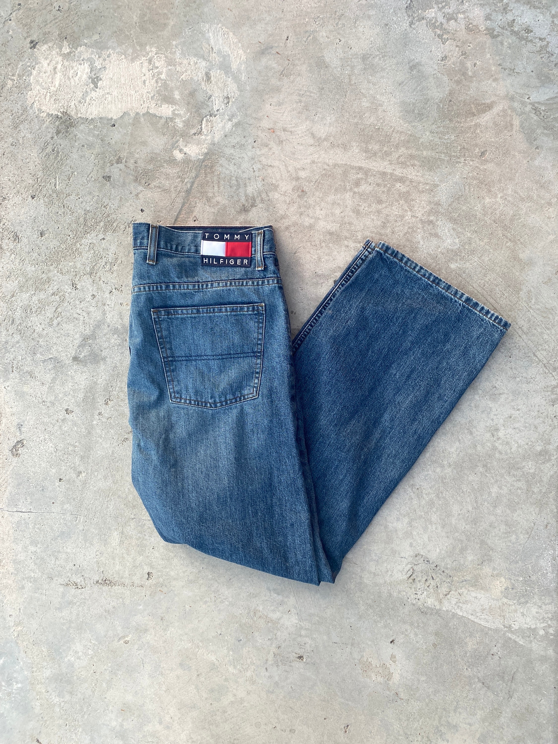 Vtg Tommy Hilfiger Flag Loop Denim Blue 90's Carpenter Jeans 36