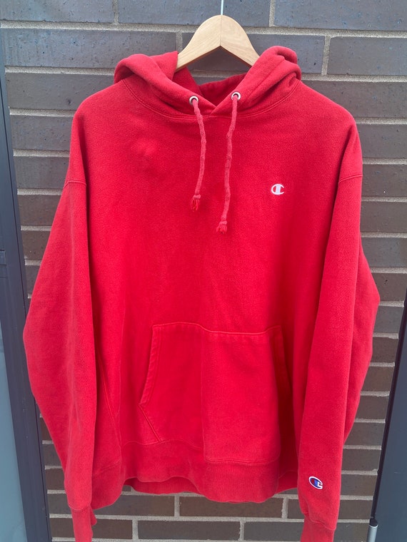 Vintage 90s Champion Embroidered Red Sweatshirt /… - image 1