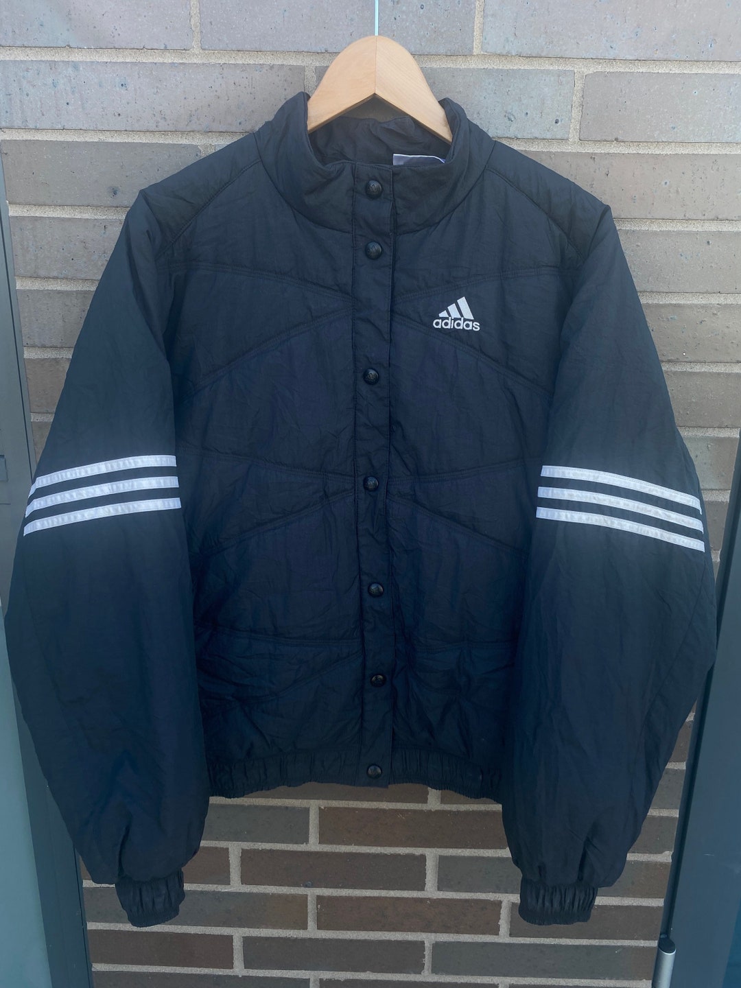 Vintage 90s Adidas Embroidered Puffer Jacket 90s Adidas Vintage Bubble Jacket Winter Streetwear 3 Striped Jacket Etsy