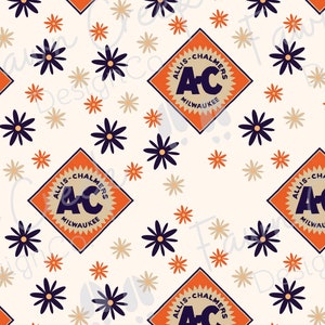 Allis Chalmers Tractor Floral Seamless Design Digital File PNG