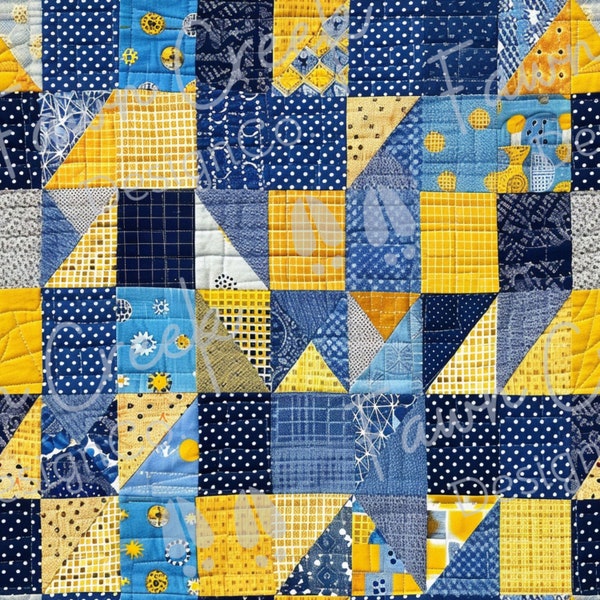 Denim Quilt Stitched Yellow Blue Seamless File Digital Design