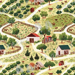 Farmland Scene Barns Seamless Design File