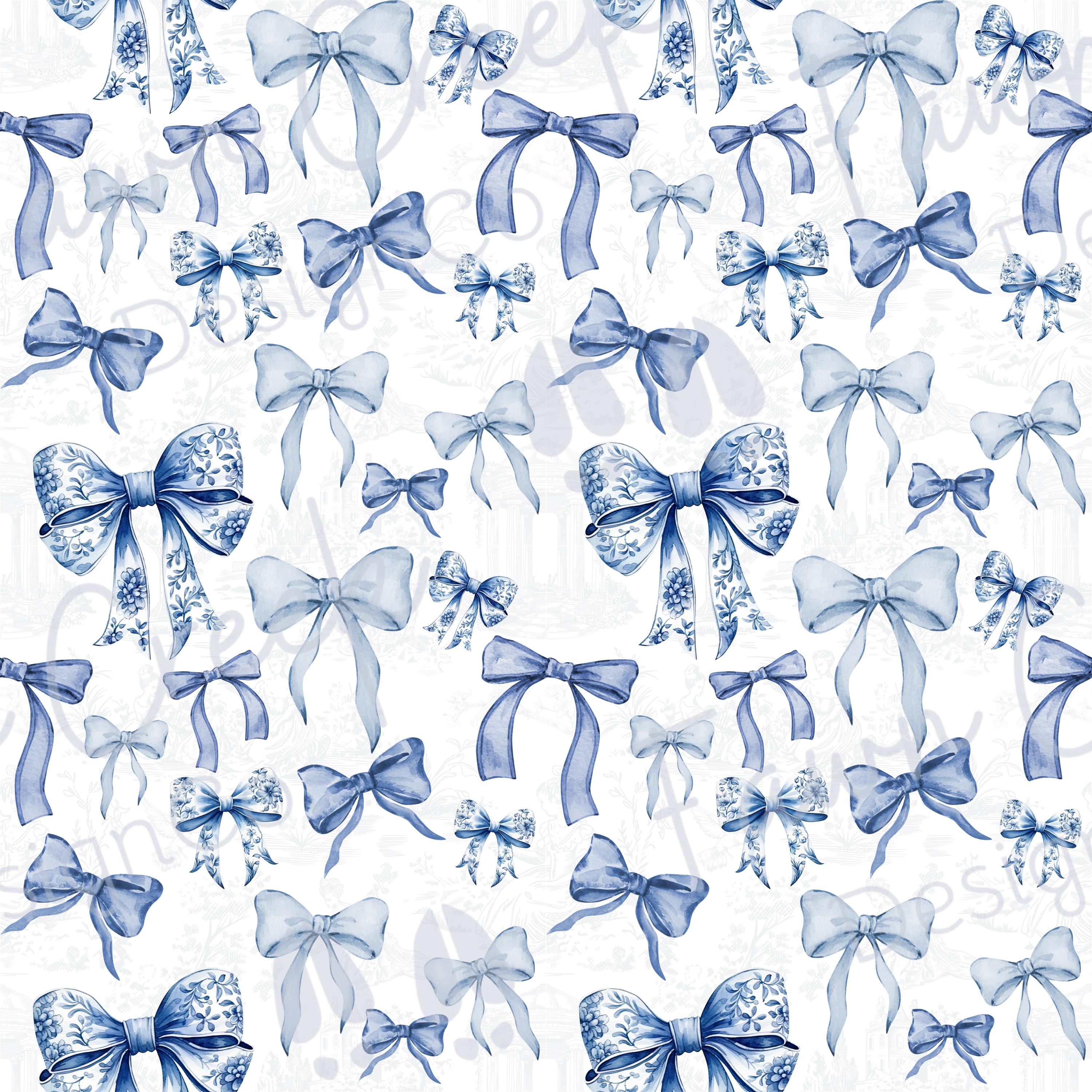 Chinoiserie Preppy Bows Blue Digital Seamless File Design - Etsy