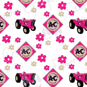 Pink Allis Chalmers Tractor Seamless Design Digital File PNG