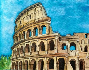 Rome Colosseum Watercolor Painting, Rome Italy, Rome Wall Art, Roma, Rome Watercolor, Ancient Rome, Colosseum, Rome Wall Art, Italy Painting