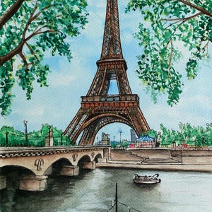 Eiffel Tower Watercolor Landscape Painting, Parisian Wall Art, Parisian Art, Paris Watercolor, Paris Landscape, Paris Artwork, Paris City