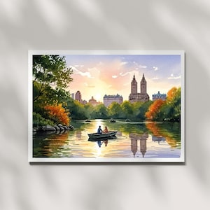 Watercolor Sunset Central Park Digital Print, Central Park Print, Central Park, Central Park Art, Usa, Nyc Travel Poster, Nyc Landscape Art