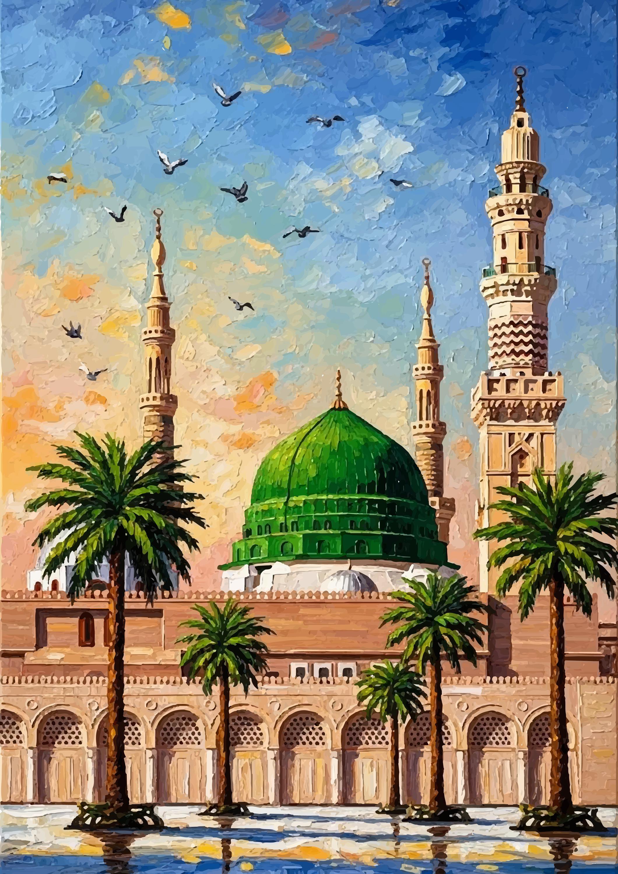 Masjid An-nabawi Wall Art | Green Dome Medina Digital Printing