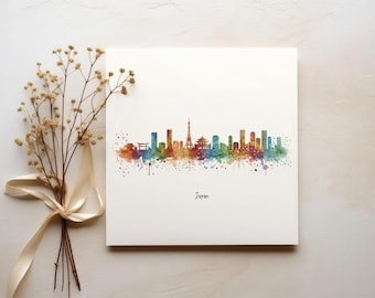 Watercolor Japan Skyline Print Art, Minimalist Asian Art, Tokyo Print, Japan Travel Poster, Tokyo Poster, Tokyo Cityscape, Japanese Art Work
