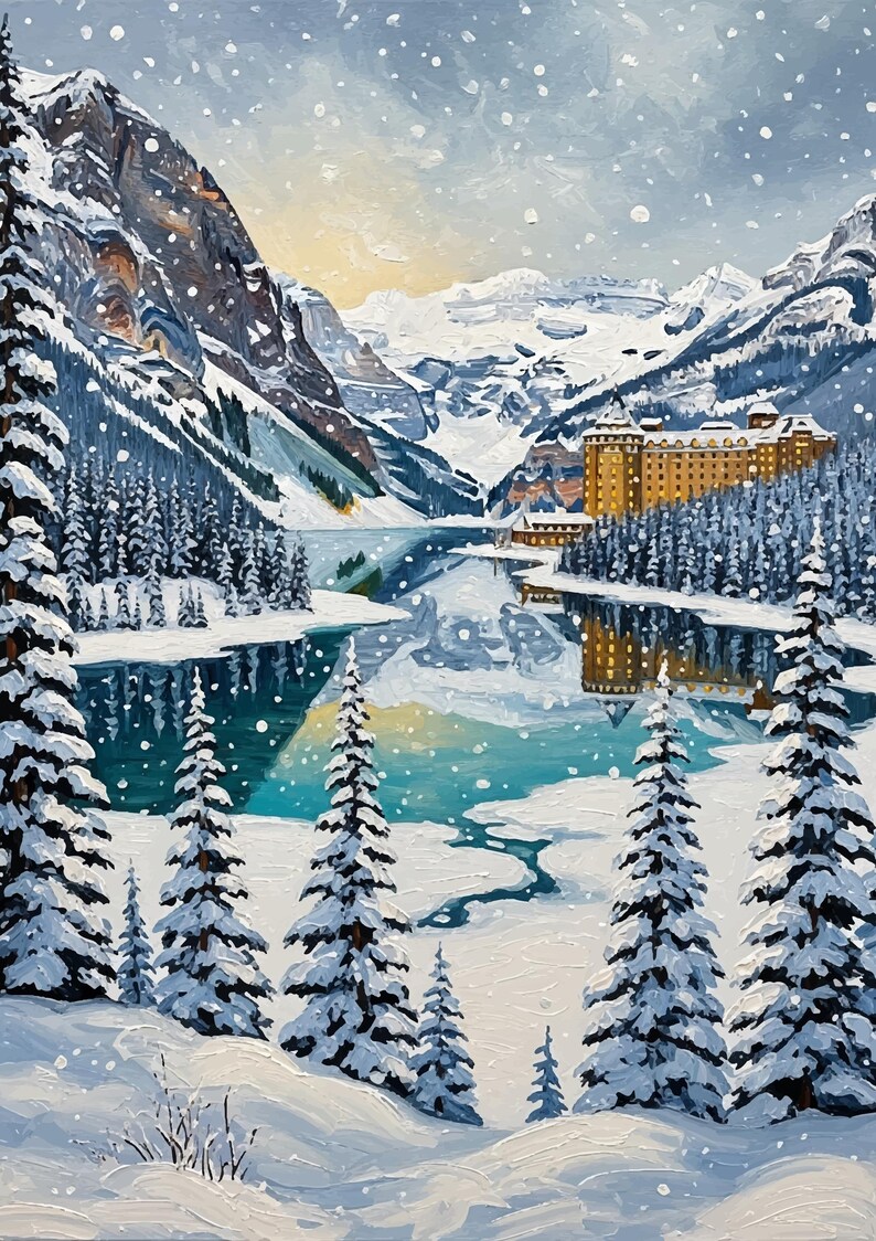 Lake Louise Winter Wall Art Snowy Rocky Mountains Landscape Textured ...