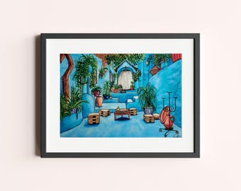 Chefchaouen Original Handmade Watercolor Art Moroccan Wall Decoration