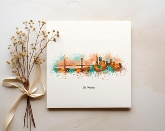 San Francisco Skyline Watercolor Print: Golden Gate Bridge (Digital Download)