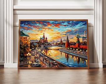 Moscow City Travel Poster | Russia Wall Art | Oil Painting Textured Style Digital Print | Red Square Decor