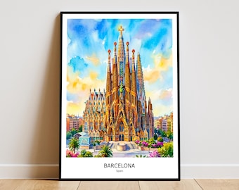 Póster de viaje de la Sagrada Familia de Barcelona (descarga digital para el hogar y la oficina)