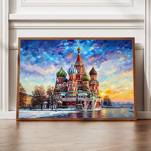 St Basils Cathedral Wall Art | Moscow Landmark Print | Oil Painting Textured Style Digital Travel Poster | Russia Printable Art