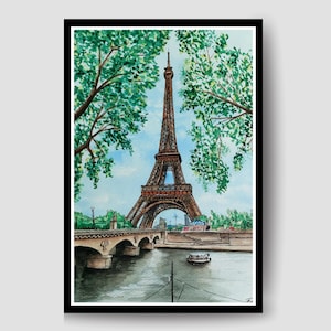 Eiffel Tower Watercolor Landscape Painting, Parisian Wall Art, Parisian Art, Paris Watercolor, Paris Landscape, Paris Artwork, Paris City