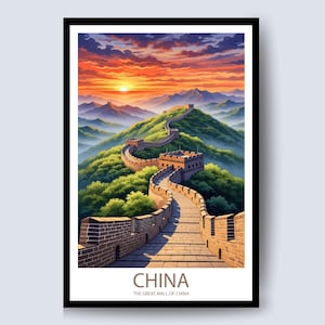 Great Wall of China Travel Print Art, China Print, China Travel, China Travel Art, China Wall Art, Asian Landscape, Great Wall of China