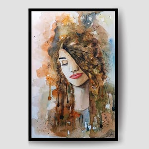 Watercolor Abstract Beautiful Thoughtful Woman, Thoughtful Gifts For Women, Abstract Portrait Woman Body, Abstract Woman Portrait Painting